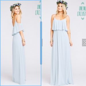 Caitlin Ruffle Maxi Dress~ 
Steel Blue Chiffon